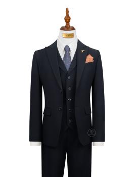 Bộ Suit Xanh Đen Phối Đột Chỉ Viền Modern Fit TGS377